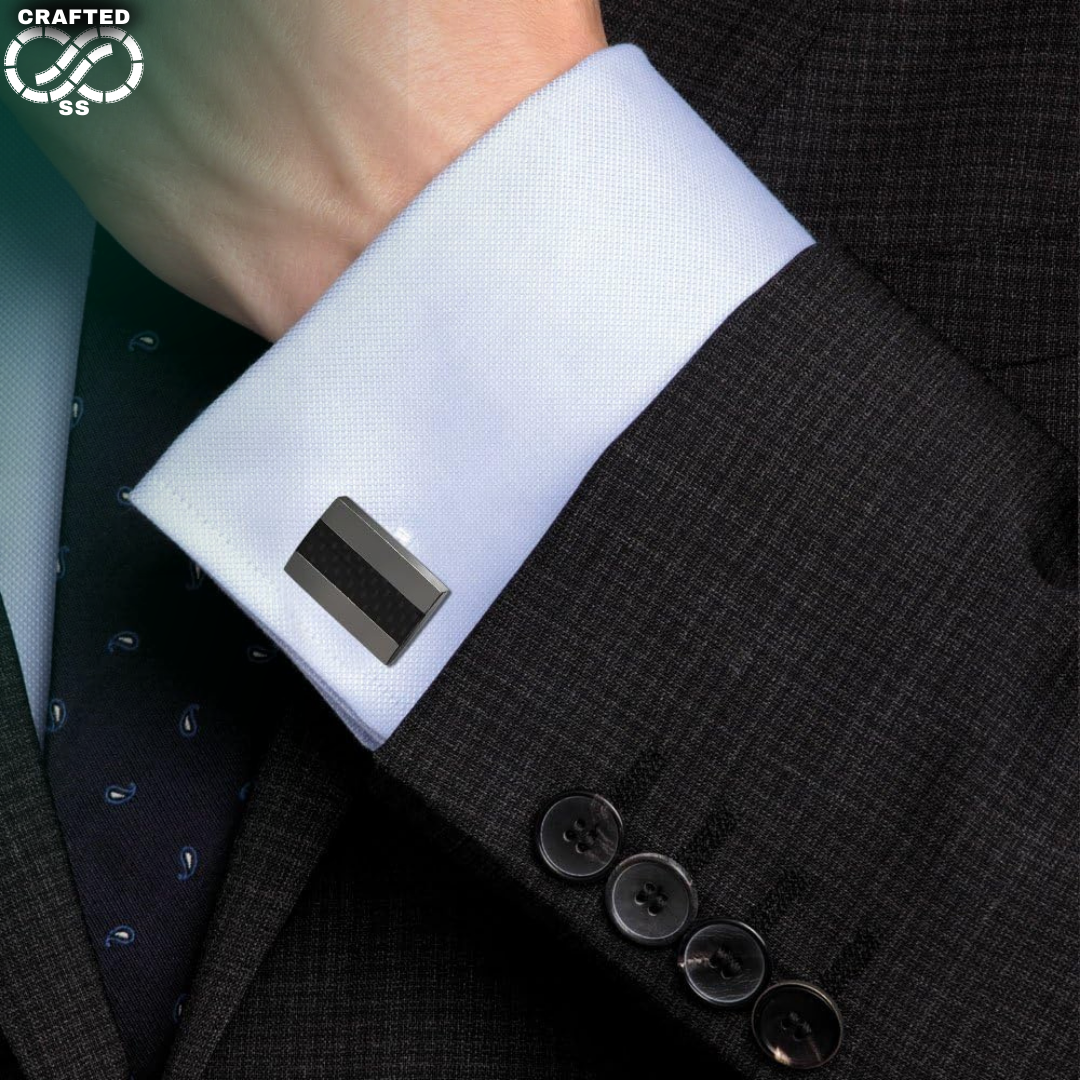 Rhodium Plated Carbon Fiber Cufflink™