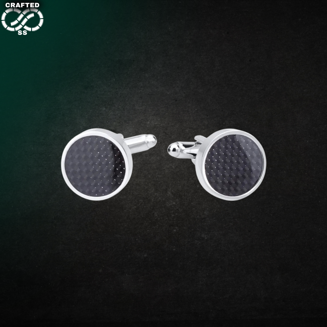 Round Silver Carbon Fiber Cufflink™